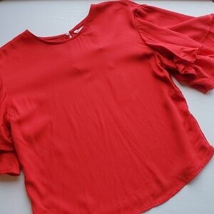 Popsugar Red Tired Flutter Sleeve Blouse XS NWT